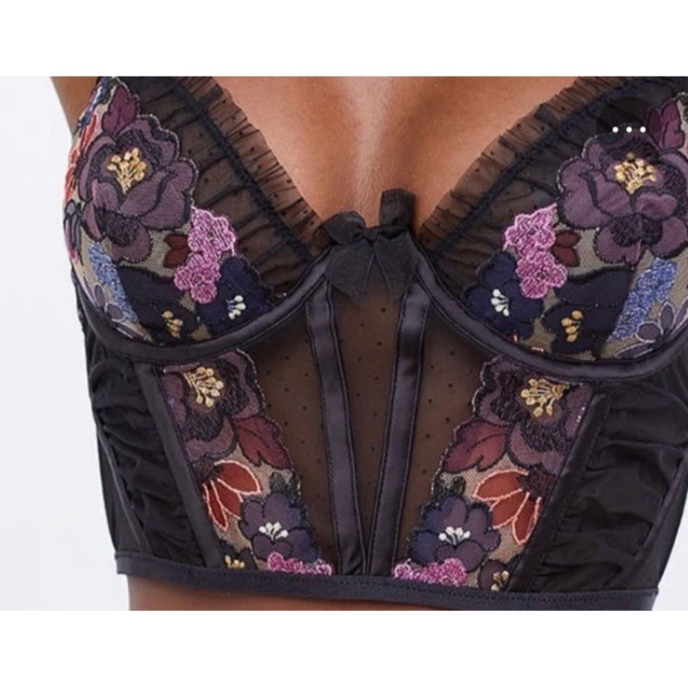 NEW For Love & Lemons Luella Bustier Size LARGE Floral BLACK Lace embroidered